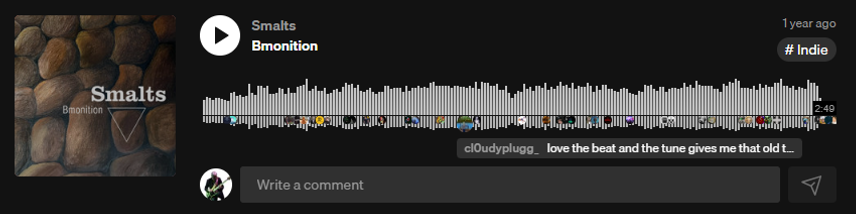 SoundCloud-comment onder onze track Bmonition — luisteraars die inhoudelijk reageren